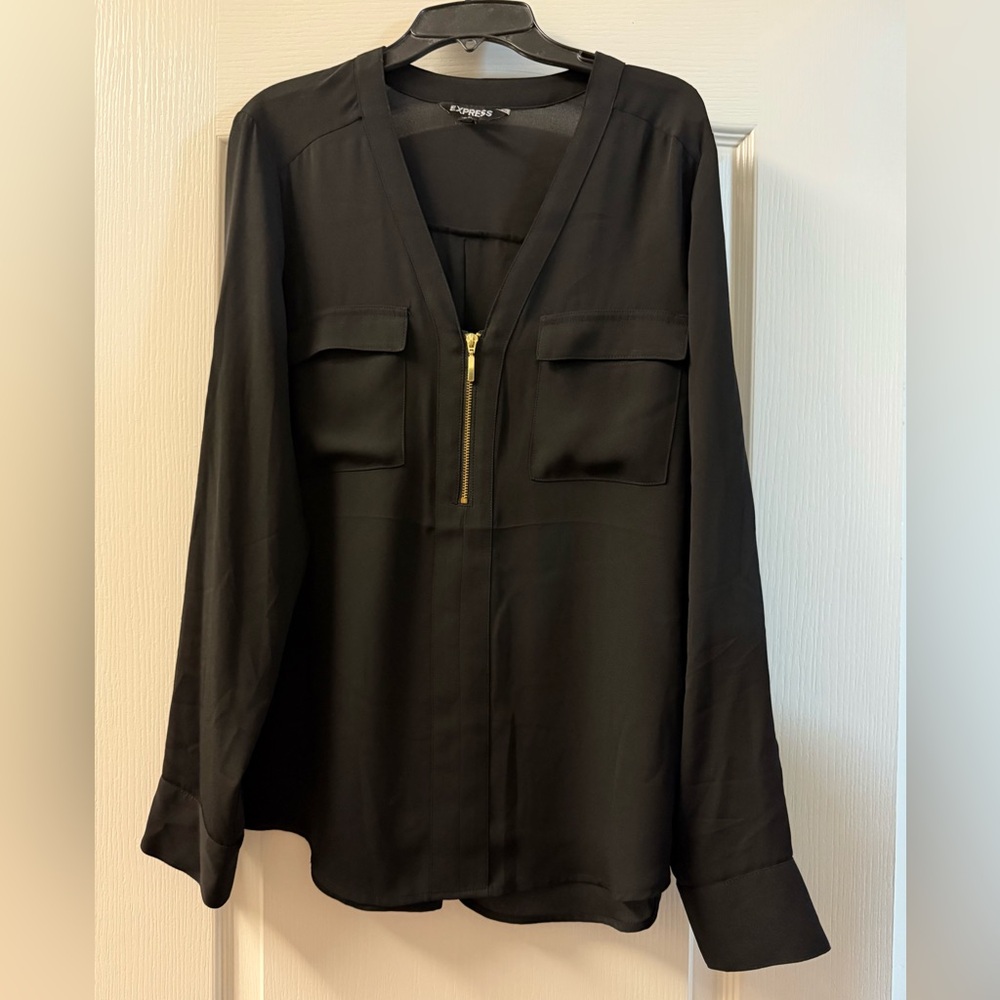 Express Black Blouse with Gold Accent